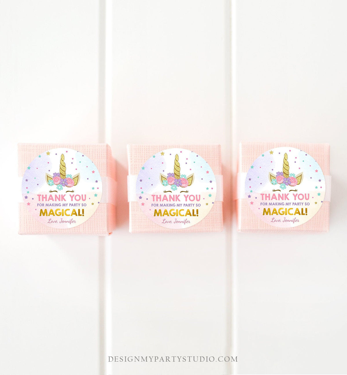 Editable Unicorn Favor Tags Magical Birthday Thank You Tag Gift Girl Pink Purple Gold Glitter Download Corjl Template Printable 0041