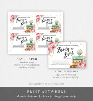 Editable Travel Bring a Book Card Baby Shower Books for Baby Insert Card Mrs Adventure Begins Pink Floral Corjl Template Printable 0030