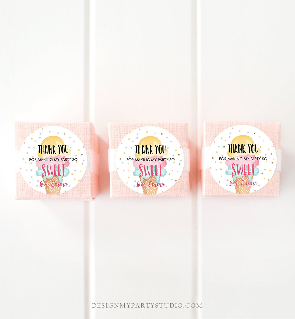 Editable Ice Cream Thank you Tags Round Ice Cream Stickers Ice Cream Birthday Girl Pink Mint Ice Cream Social Favor Tags Template Corjl 0243