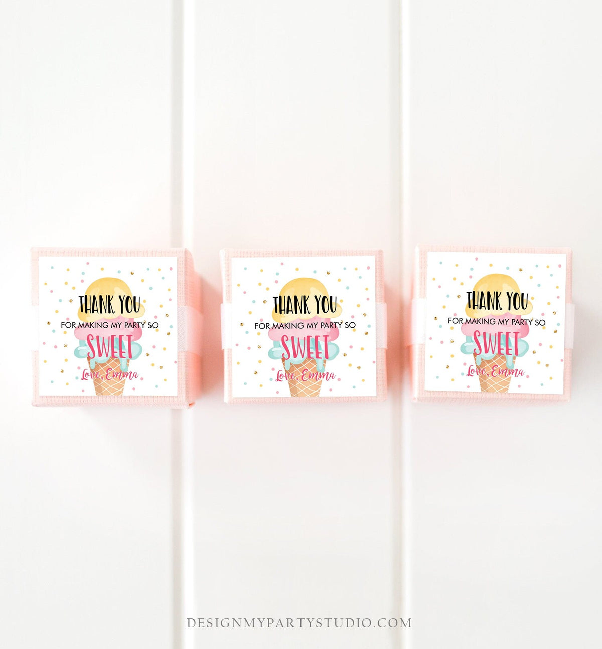 Editable Ice Cream Thank you Tags Round Ice Cream Stickers Ice Cream Birthday Girl Pink Mint Ice Cream Social Favor Tags Template Corjl 0243