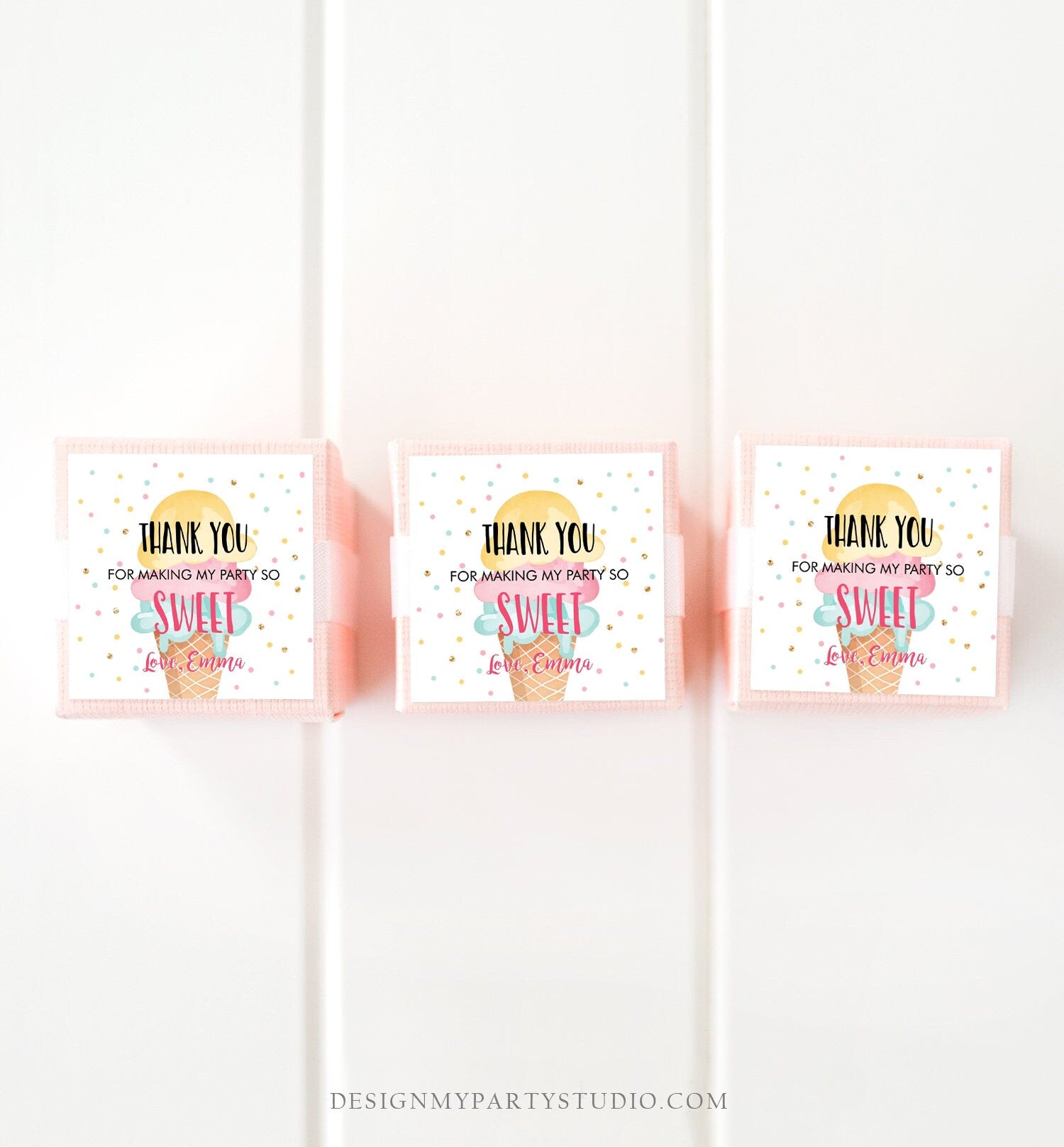 Editable Ice Cream Thank you Tags Round Ice Cream Stickers Ice Cream Birthday Girl Pink Mint Ice Cream Social Favor Tags Template Corjl 0243