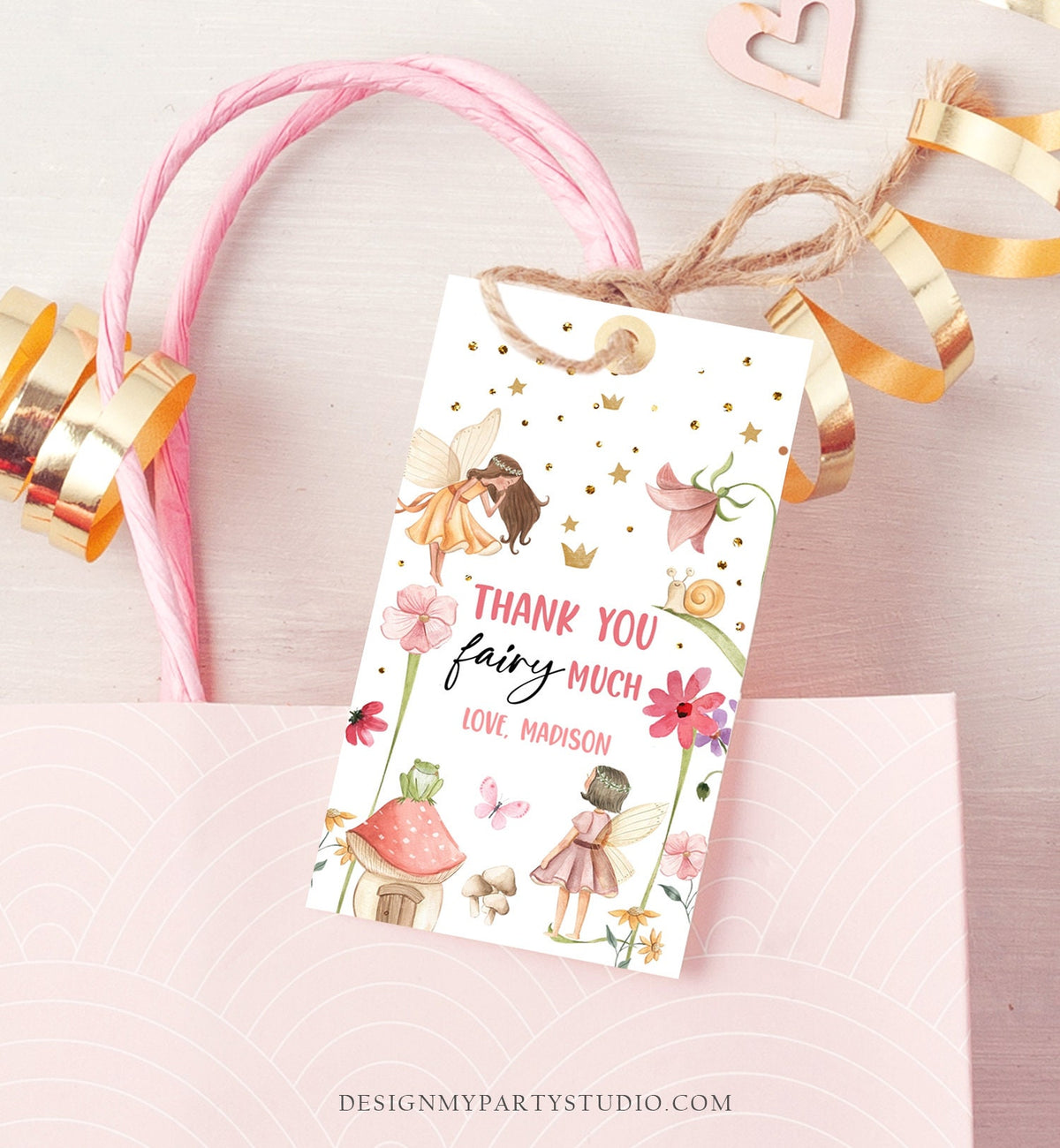 Editable Fairy Favor Tags Enchanted Forest Birthday Thank you tags Label Girl Fairy Garden Gift tags Download Template PRINTABLE Corjl 0406