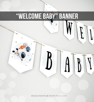 Welcome Baby Banner Outer Space Planets Banner Boy Galaxy Baby Shower Decorations Rocket Instant Download PRINTABLE DIGITAL 0366