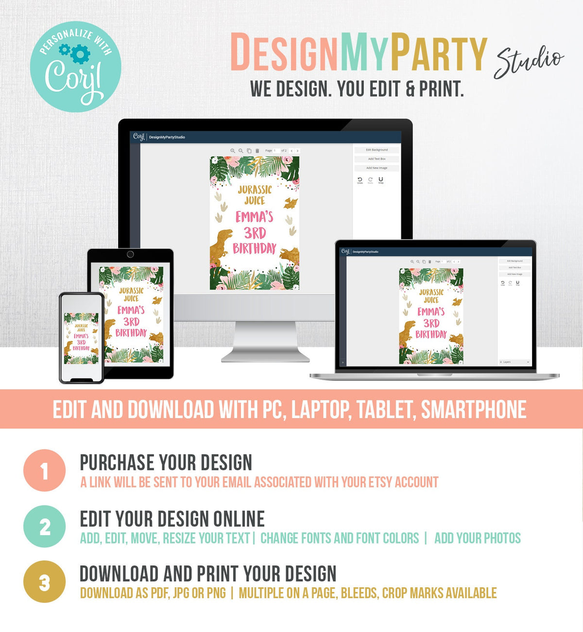 Editable Dinosaur Juice Pouch Label Juice Favors Dino Girl Birthday T-Rex Pink Gold Prehistoric Digital Download Template Printable 0146