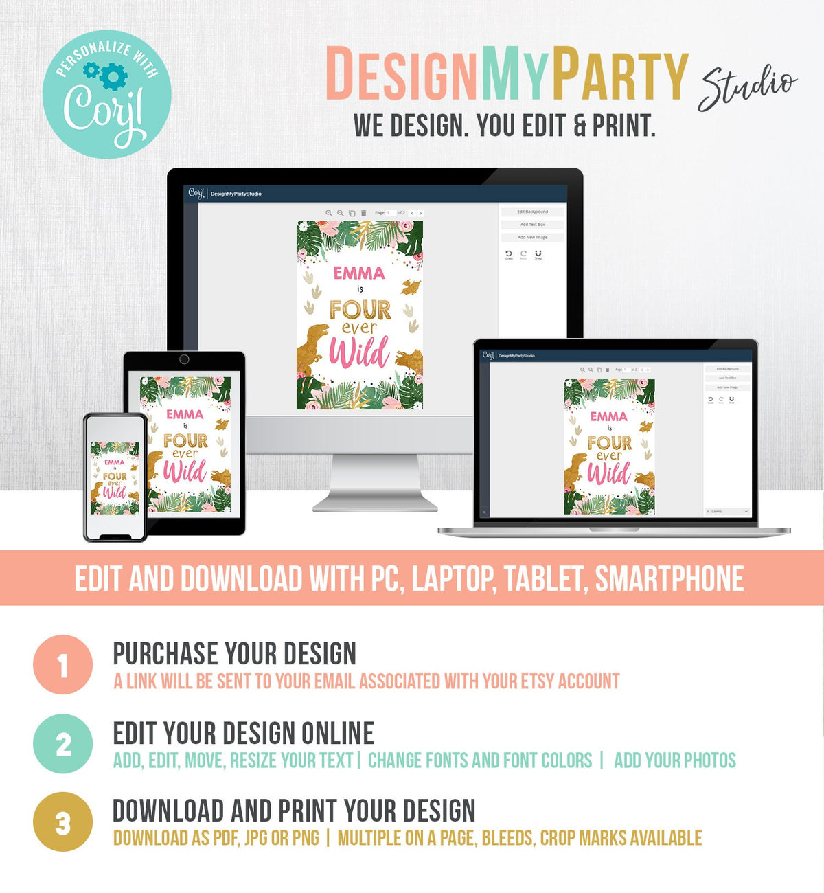 Editable Dinosaur Juice Pouch Label Juice Favors Gold Dino Girl Birthday T-Rex Four Ever Wild Digital Download Template Printable 0146