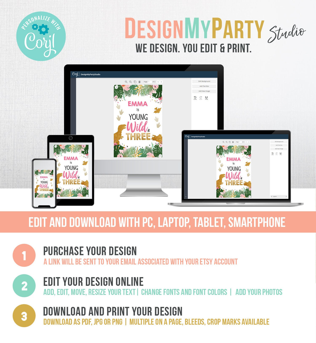 Editable Dinosaur Juice Pouch Label Juice Favors Gold Dino Girl Birthday T-Rex Young Wild Three Digital Download Template Printable 0146