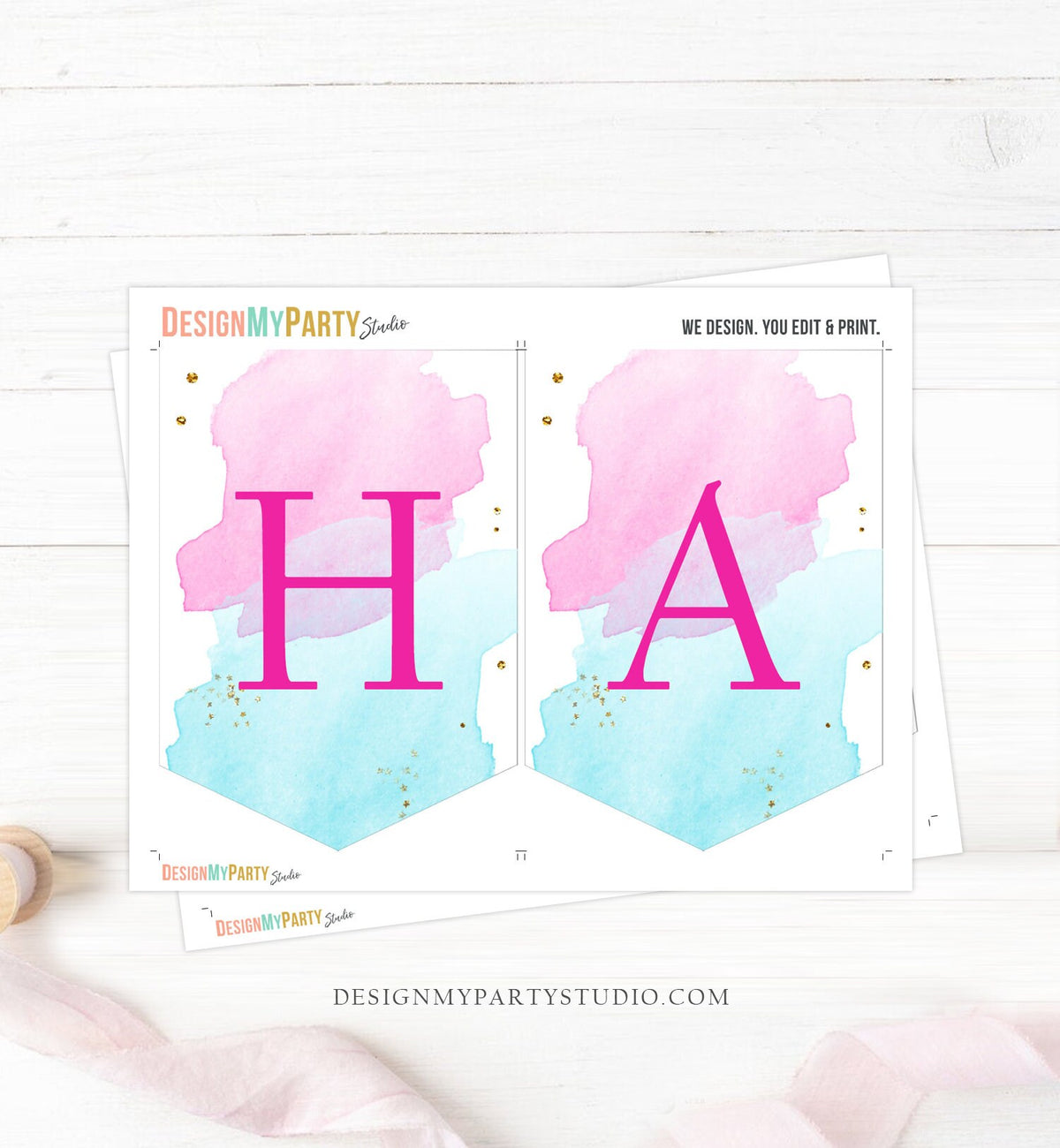 Mermaid Happy Birthday Banner Mermaid Birthday Decor Gold Pink Purple Under The Sea Party Mermaid Tail Decor Instant Download Printable 0403