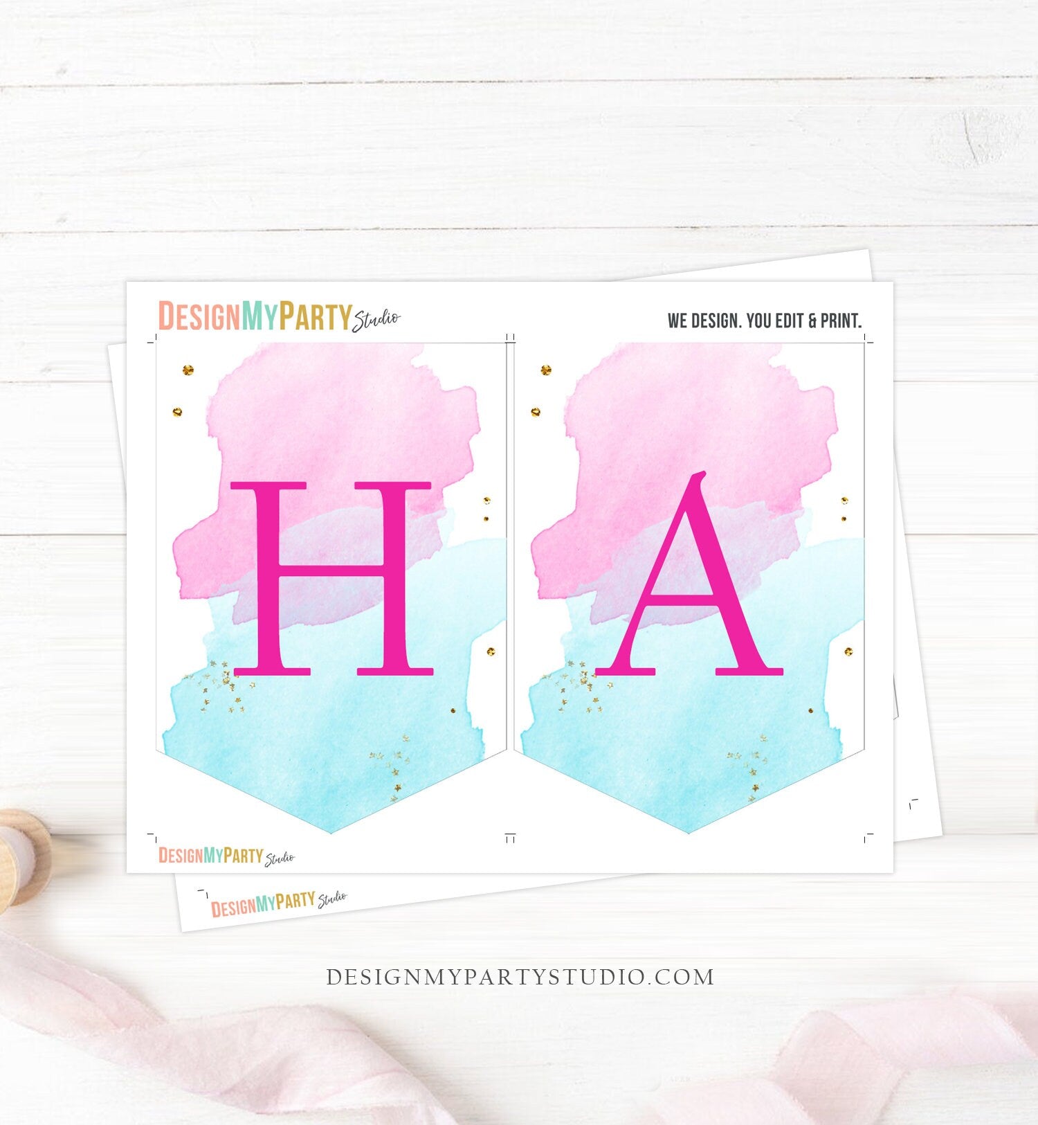 Mermaid Happy Birthday Banner Mermaid Birthday Decor Gold Pink Purple Under The Sea Party Mermaid Tail Decor Instant Download Printable 0403