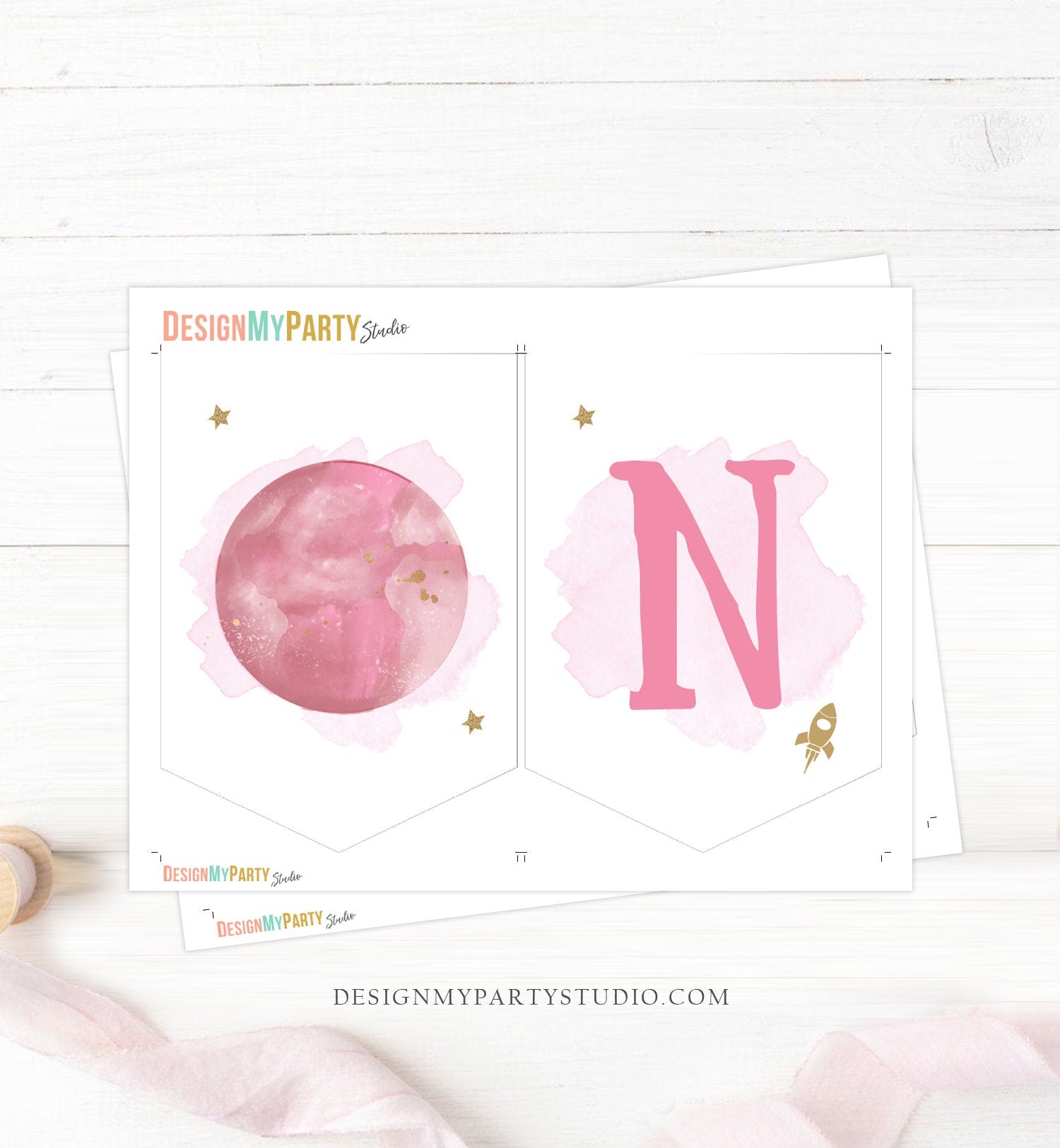 Outer Space Planets High Chair Banner Astronaut Rocket 1st First Birthday Girl High Chair ONE Banner Party Decor PRINTABLE Digital 0357