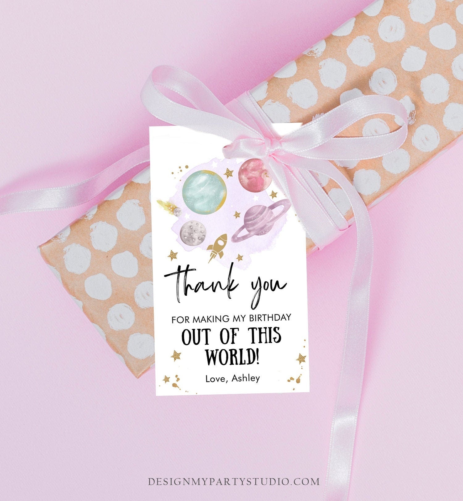 Editable Outer Space Favor Tags Space Birthday Thank you Label Galaxy Gift Purple Out Of This World Planets Digital Template Printable 0357