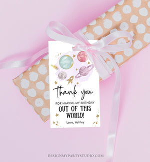 Editable Outer Space Favor Tags Space Birthday Thank you Label Galaxy Gift Purple Out Of This World Planets Template Corjl PRINTABLE 0357
