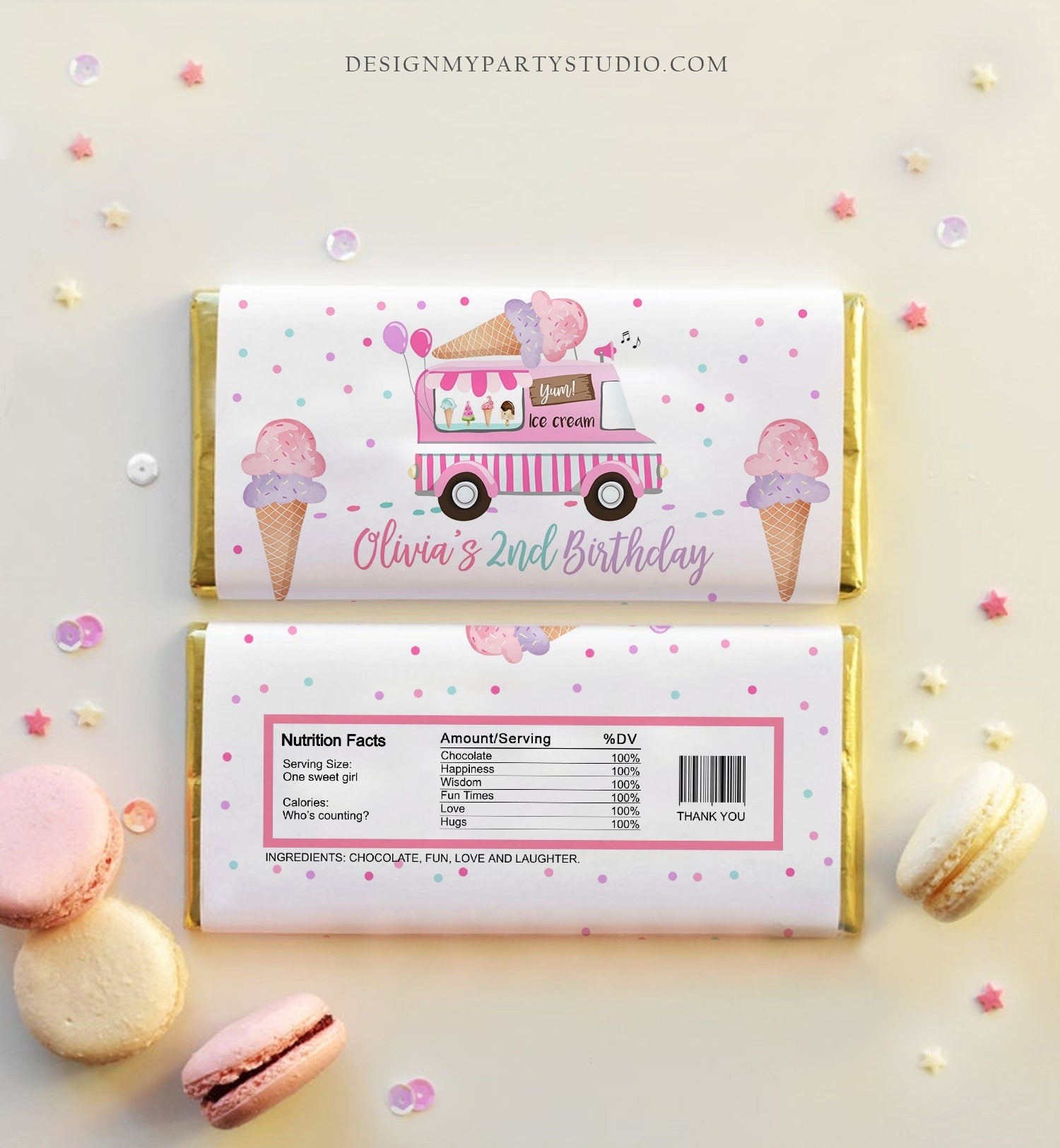 Editable Ice Cream Truck Candy Bar Wrapper Ice Cream Birthday Chocolate Bar Labels Ice Cream Party Download Corjl Template Printable 0243