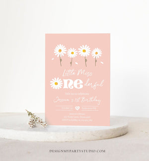 Editable Daisy Birthday Invitation Little Miss Onederful Birthday 1st Girl Floral Boho Pink Download Printable Template Corjl Digital 0410
