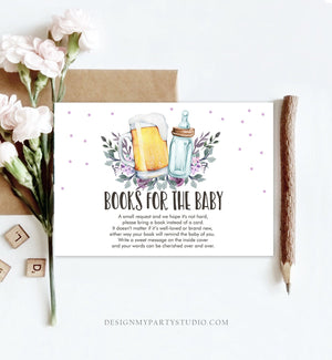 Editable Books for Baby Card Bring a Book Card Baby is Brewing Baby Book Insert Book Request Card Purple Template Corjl PRINTABLE 0190