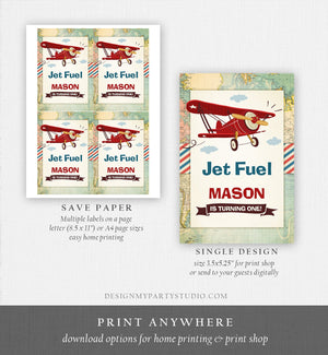 Editable Airplane Capri Sun Labels Juice Pouch Labels Vintage Airplane Birthday Jet Fuel Aircraft Download Corjl Template Printable 0011