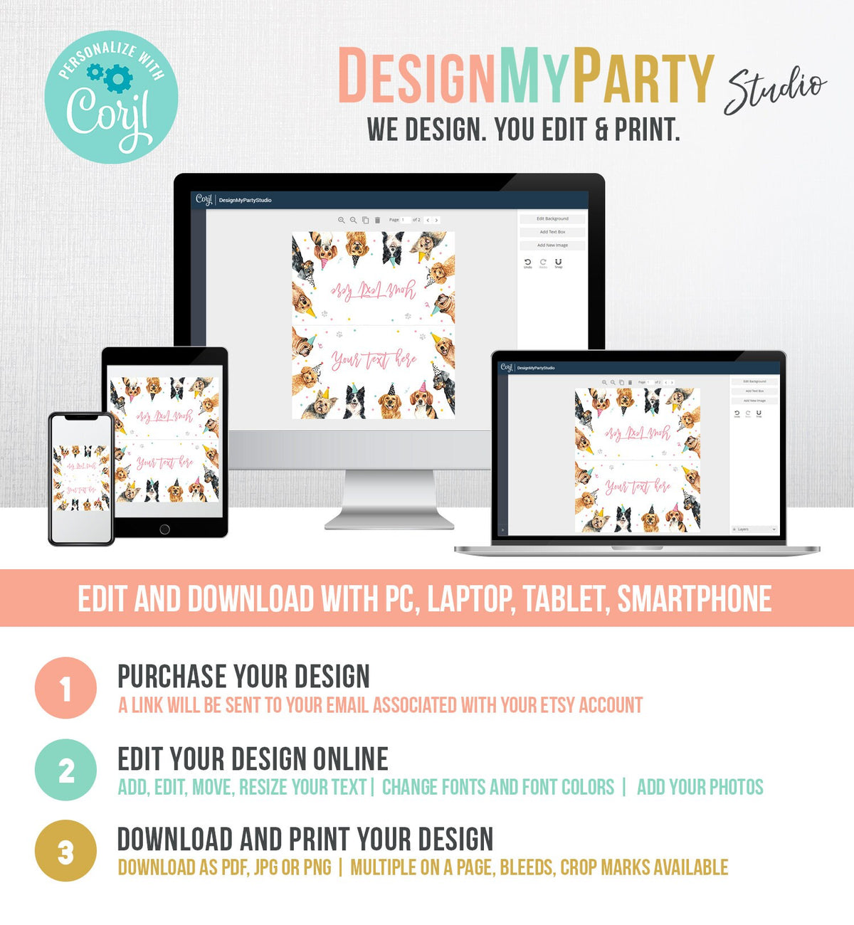 Editable Dog Food Labels Dog Birthday Place Card Tent Card Escort Card Puppy Party Pet Vet Doggy Girl Digital Template Printable 0384