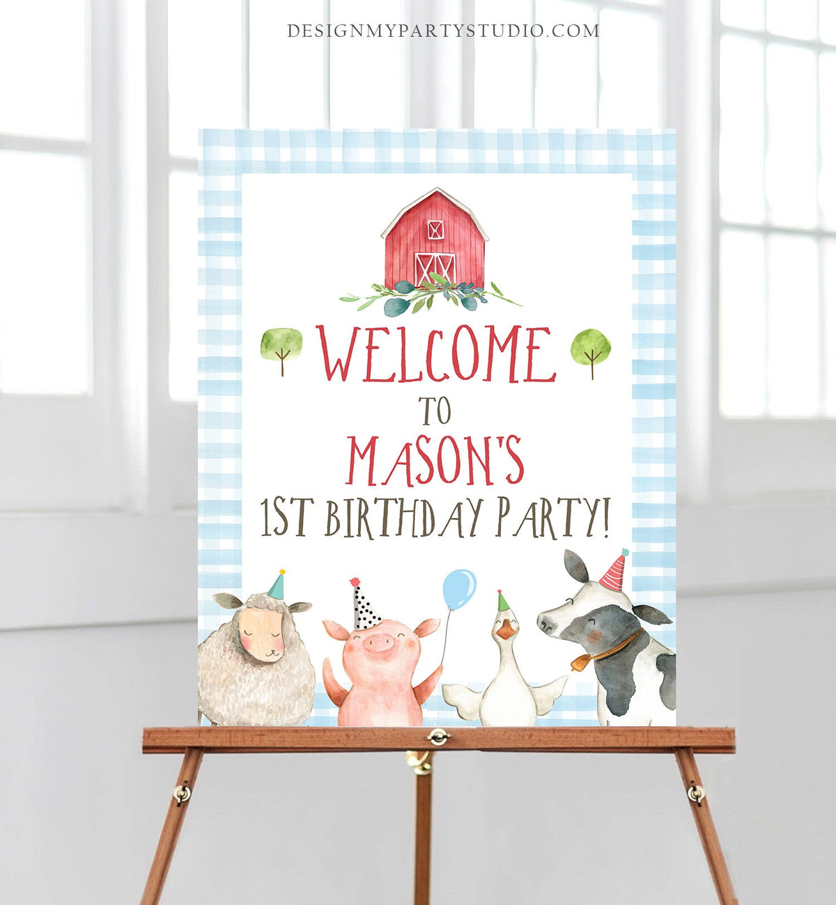 Editable Farm Birthday Welcome Sign Boy Barnyard Birthday Welcome Sign Farm Animals Birthday Welcome Boy Template Corjl PRINTABLE 0155