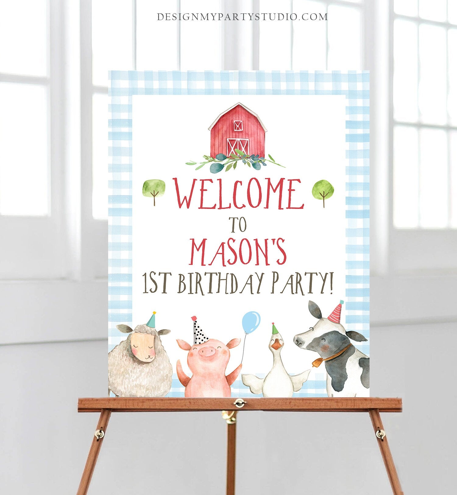 Editable Farm Birthday Welcome Sign Boy Barnyard Birthday Welcome Sign Farm Animals Birthday Welcome Boy Template Corjl PRINTABLE 0155