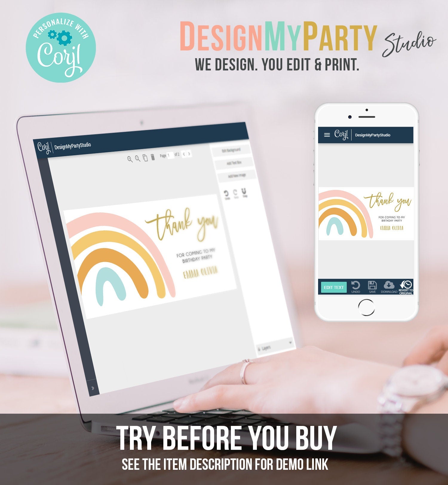 Editable Rainbow Gable Gift Box Label Muted Rainbow Birthday Party Girl Treat Box Rainbow Favor Digital Download Template Printable 0331