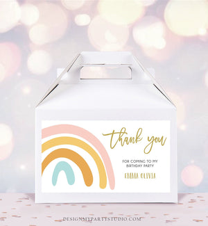 Editable Rainbow Gable Gift Box Label Muted Rainbow Birthday Party Girl Treat Box Label Rainbow Favor Download Printable Digital Corjl 0331