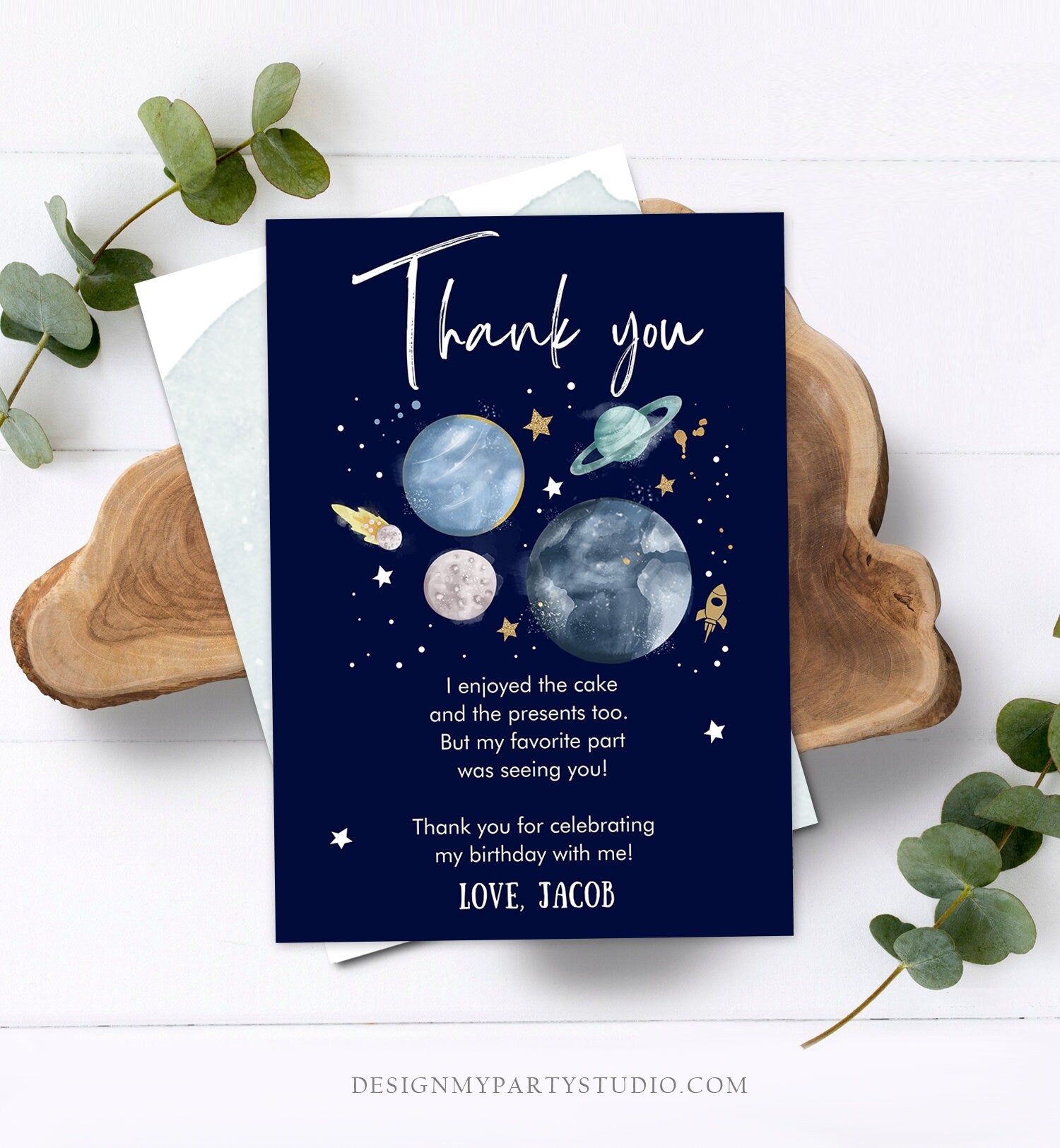 Editable Outer Space Birthday Thank You Card Space Astronaut To the Moon Galaxy Thank You Note Digital Download Template Printable 0357