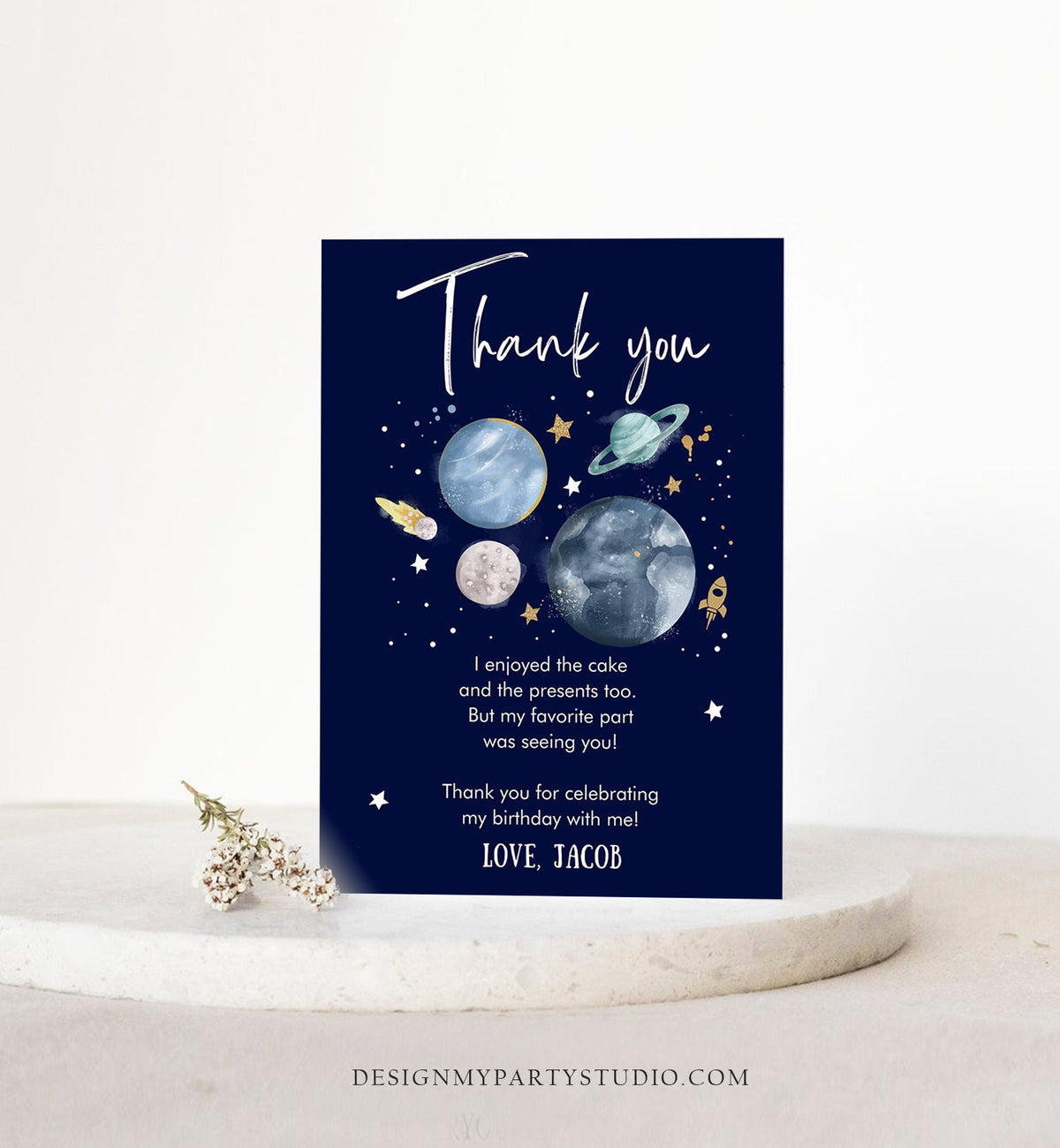 Editable Outer Space Birthday Thank You Card Space Astronaut To the Moon Galaxy Thank You Note Digital Download Template Printable 0357