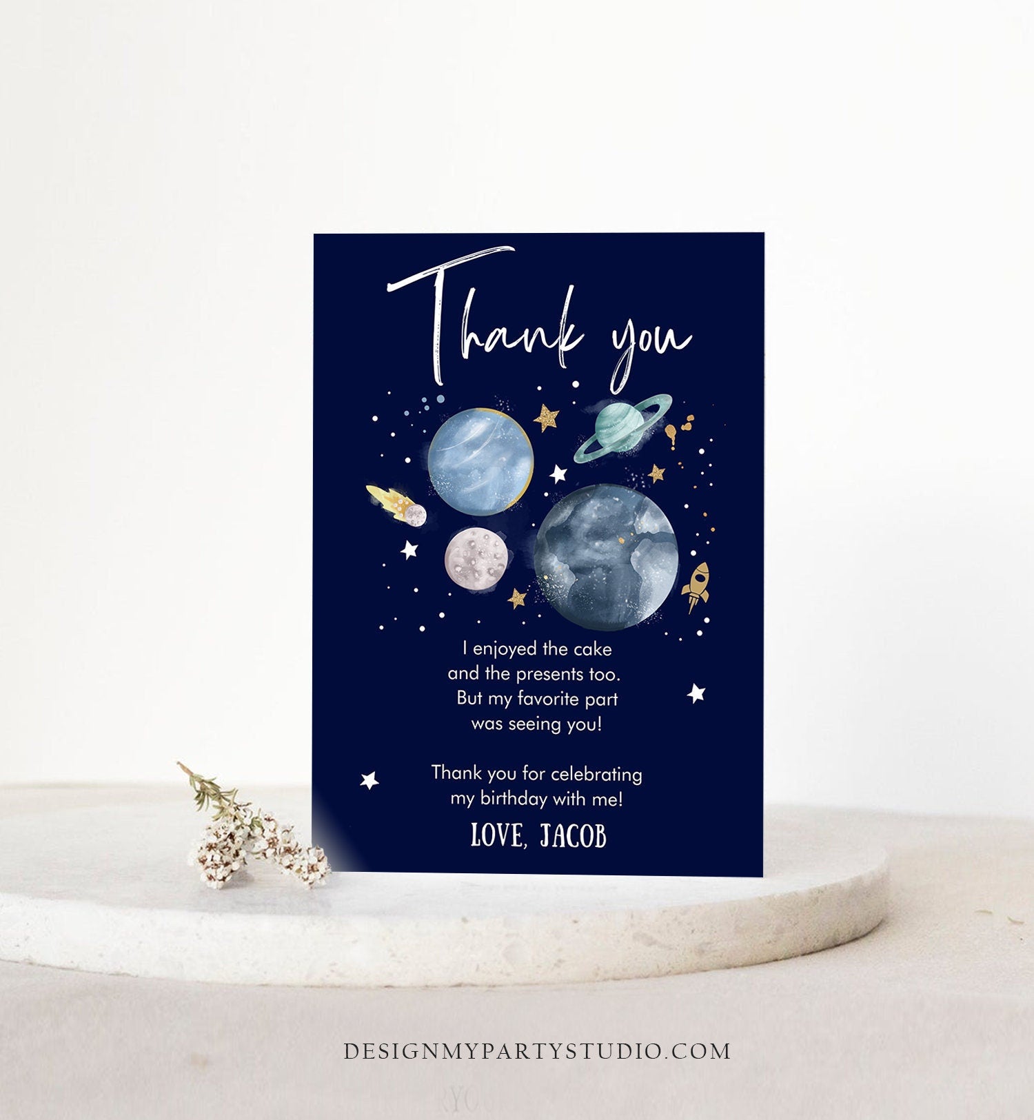 Editable Outer Space Birthday Thank You Card Space Astronaut To the Moon Galaxy Thank You Note Digital Download Template Printable 0357