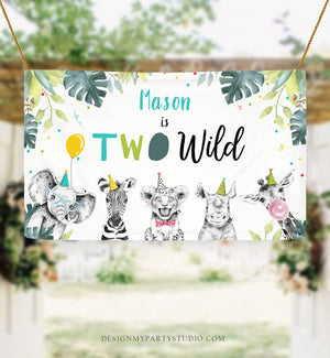 Editable Two Wild Party Animals Birthday Backdrop Banner Safari Animals Boy Born Two Be Wild Welcome Sign Corjl Template Printable 0322