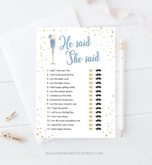 Editable He Said She Said Bridal Shower Game Brunch and Bubbly Bride or Groom Wedding Shower Activity Gold Corjl Template Printable 0150