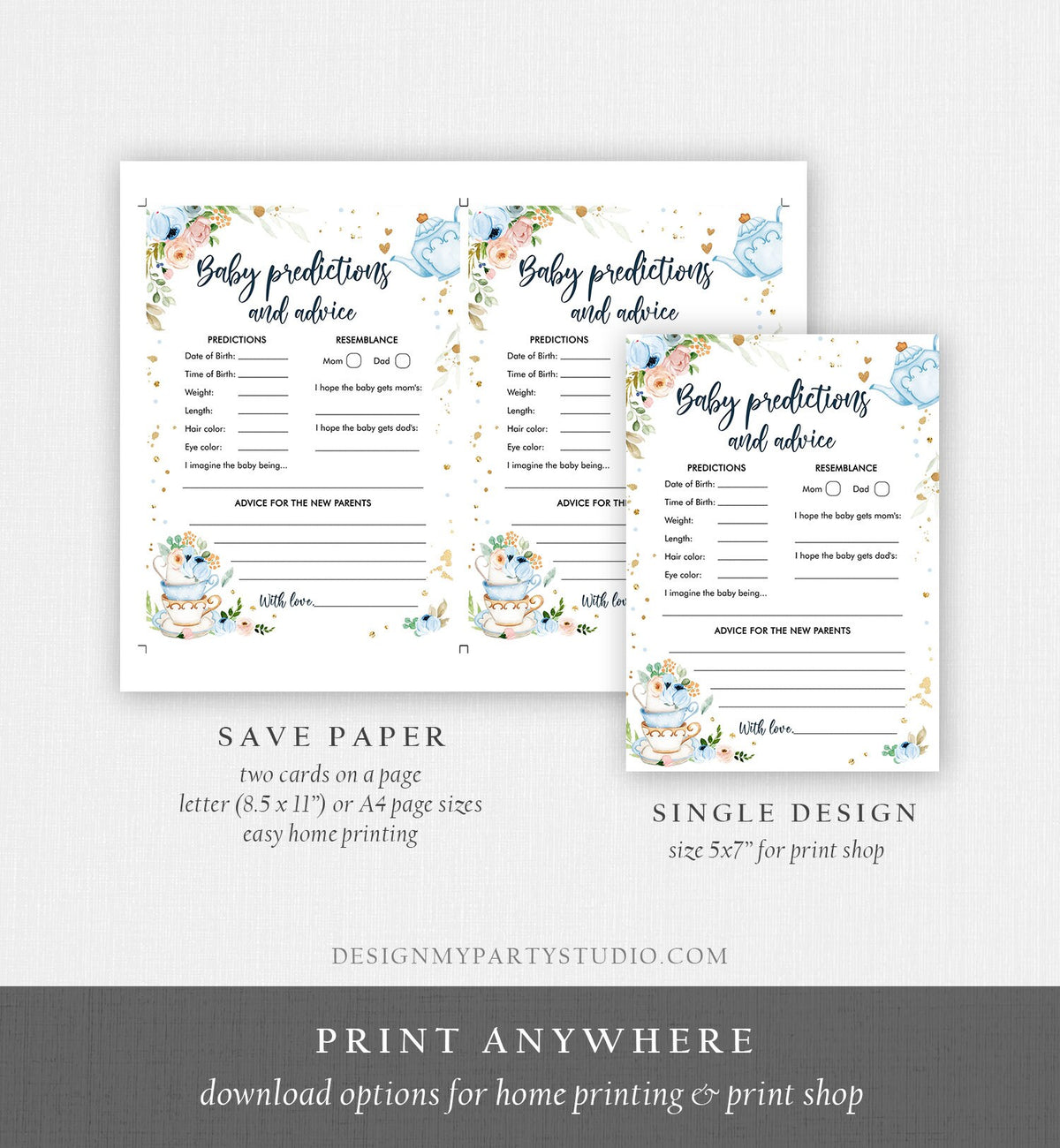 Editable Baby Predictions Baby Shower Game Advice for Parents Tea Party Baby is Brewing Game Shower Activity Corjl Template Printable 0349