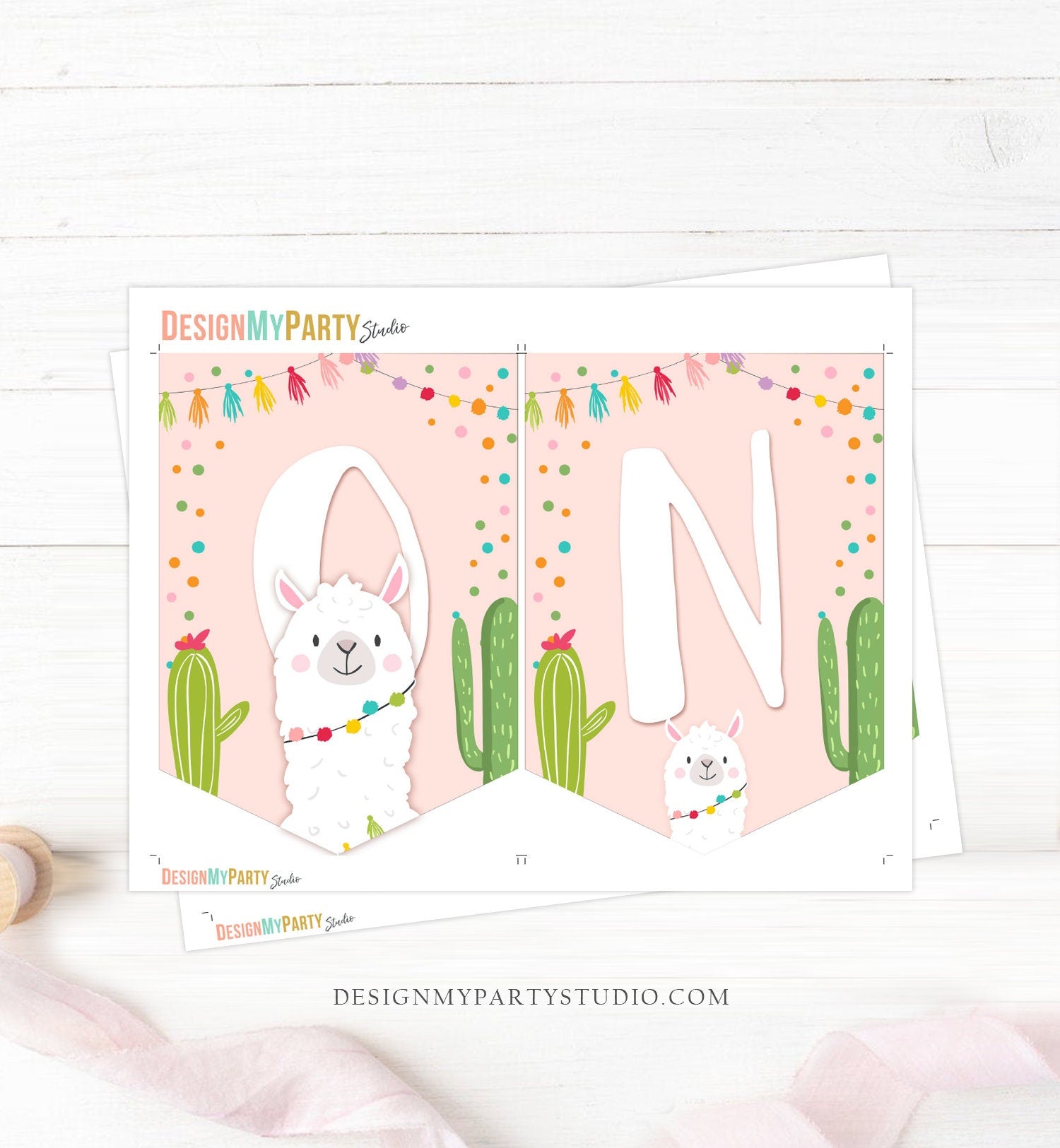 Llama High Chair Banner Girl 1st First Birthday Pink ONE Fiesta Birthday Party Decor One Garland Cactus Succulent PRINTABLE Digital 0079