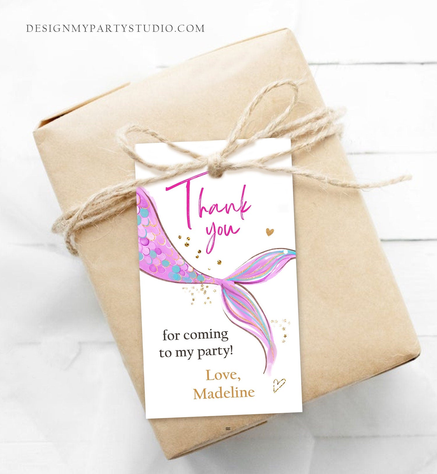 Editable Mermaid Birthday Favor Tags Under The Sea Thank you tags Mermaid Party Girl Pink Purple Digital Download Template Printable 0403