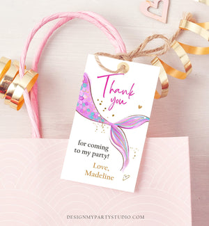 Editable Mermaid Birthday Favor Tags Under The Sea Thank you tags Mermaid Party Girl Pink Purple Gold Download Template Corjl PRINTABLE 0403