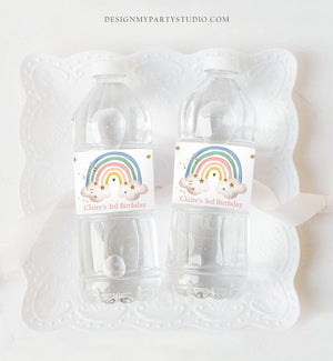Editable Rainbow Water Bottle Labels Boho Rainbow Birthday Girl Bohemian Party Decor Baby Shower Printable Bottle Labels Template Corjl 0387