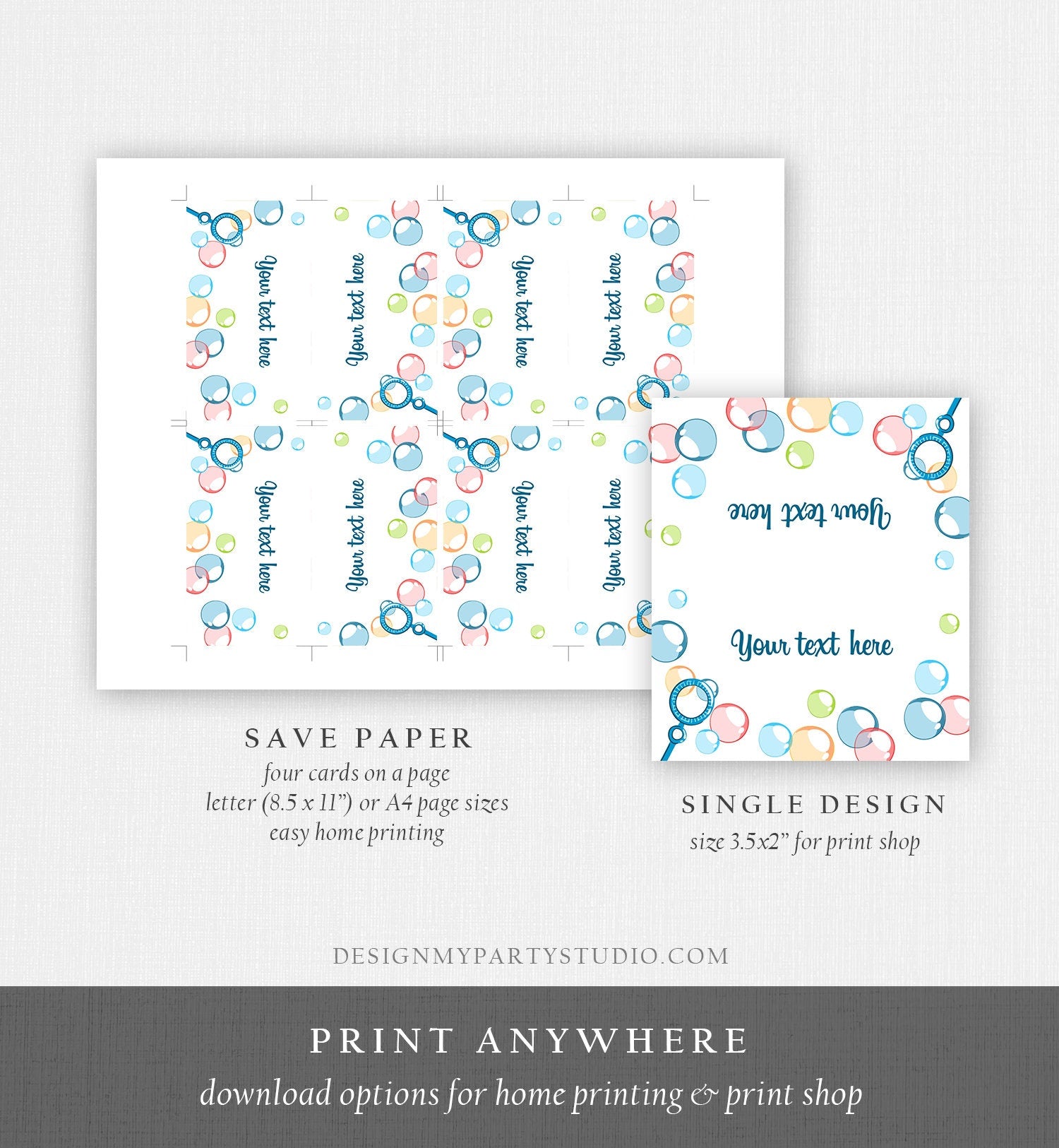 Editable Bubble Birthday Food Labels Bubbles Party Place Tent Card Insert Card Boy Birthday Pop Summer Digital Template Printable 0035