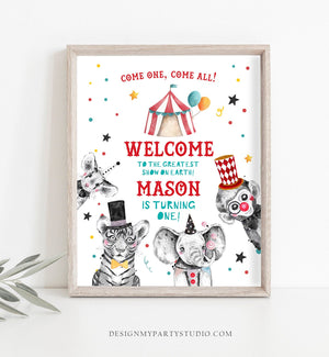 Editable Circus Welcome Sign Carousal Birthday Sign Carnival Welcome Boy Amusement Park Come One Come All Red Template PRINTABLE Corjl 0355