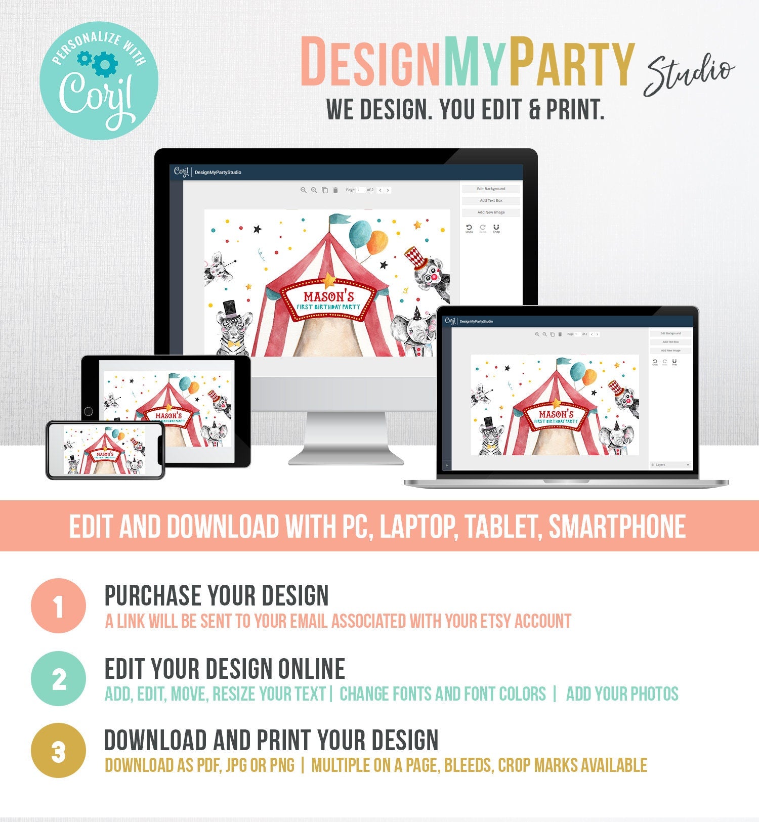 Editable Carnival Backdrop Banner Circus Birthday Boy Circus Welcome Big Top Party Decor Animals Digital Download Template Printable 0355