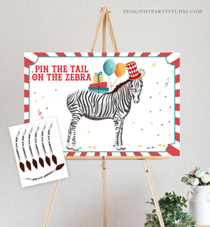 Editable Pin the Tail on the Zebra Birthday Game Circus Birthday Carnival Party Decor Big Top Instant Download Printable Digital Corjl 0355