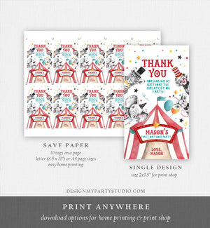 Editable Circus Thank You Tags Carnival Birthday Favor Tags Boy Vintage Circus Labels Big Top Party Download Printable Corjl Template 0355