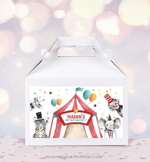 Editable Circus Gable Gift Box Label Carnival Favor Box Circus Birthday Treat Box Label Circus Theme Big Top Download Printable Corjl 0355
