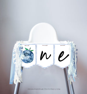 Blueberry High Chair Banner Berry First Birthday Boy 1st Blueberry Garland High Chair Banner ONE Fruit Party Decor PRINTABLE Digital 0399