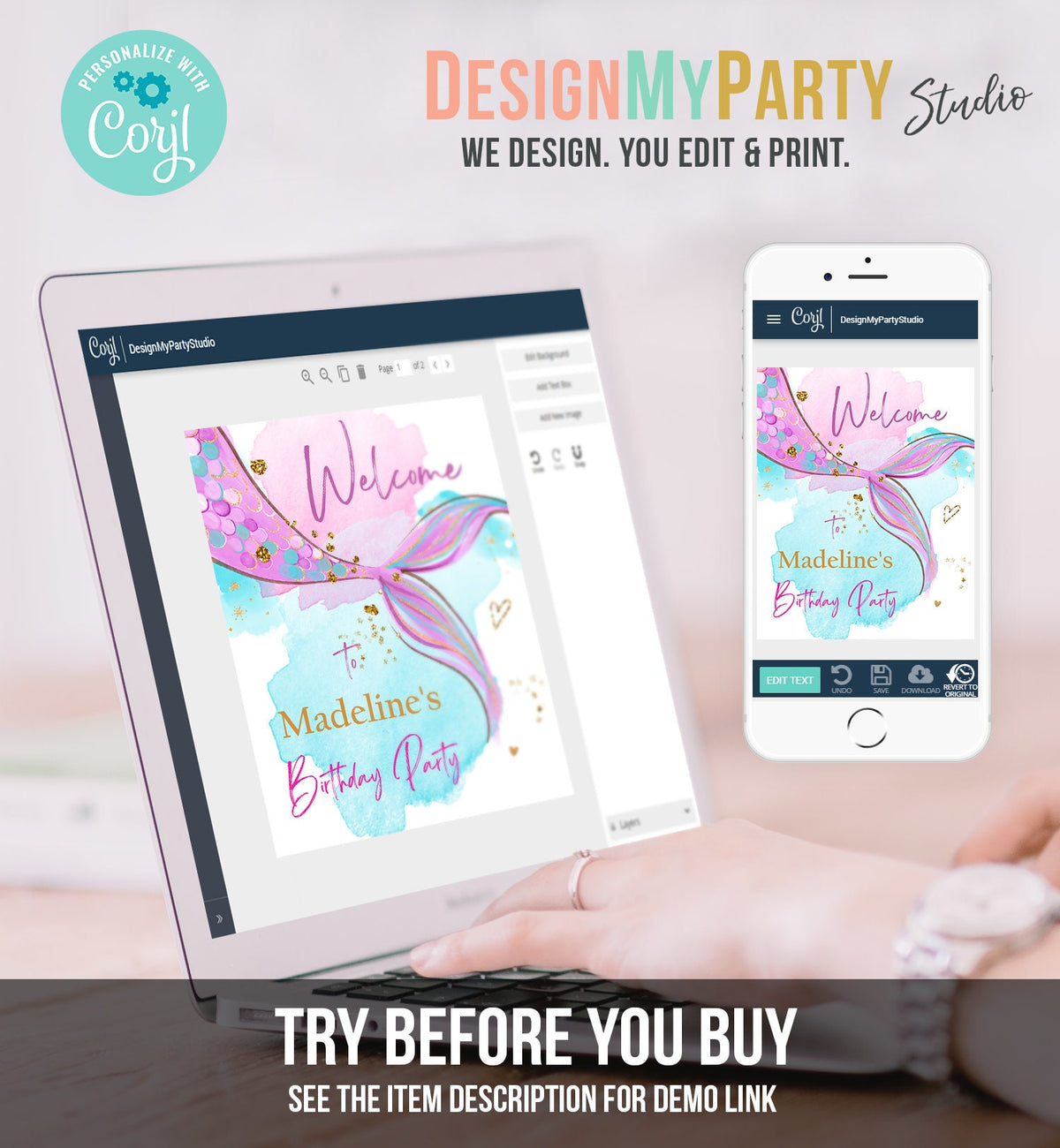 Editable Mermaid Welcome Sign Mermaid Birthday Sign Girl Mermaid Tail Birthday Decor Welcome Under The Sea Digital Template Printable 0403
