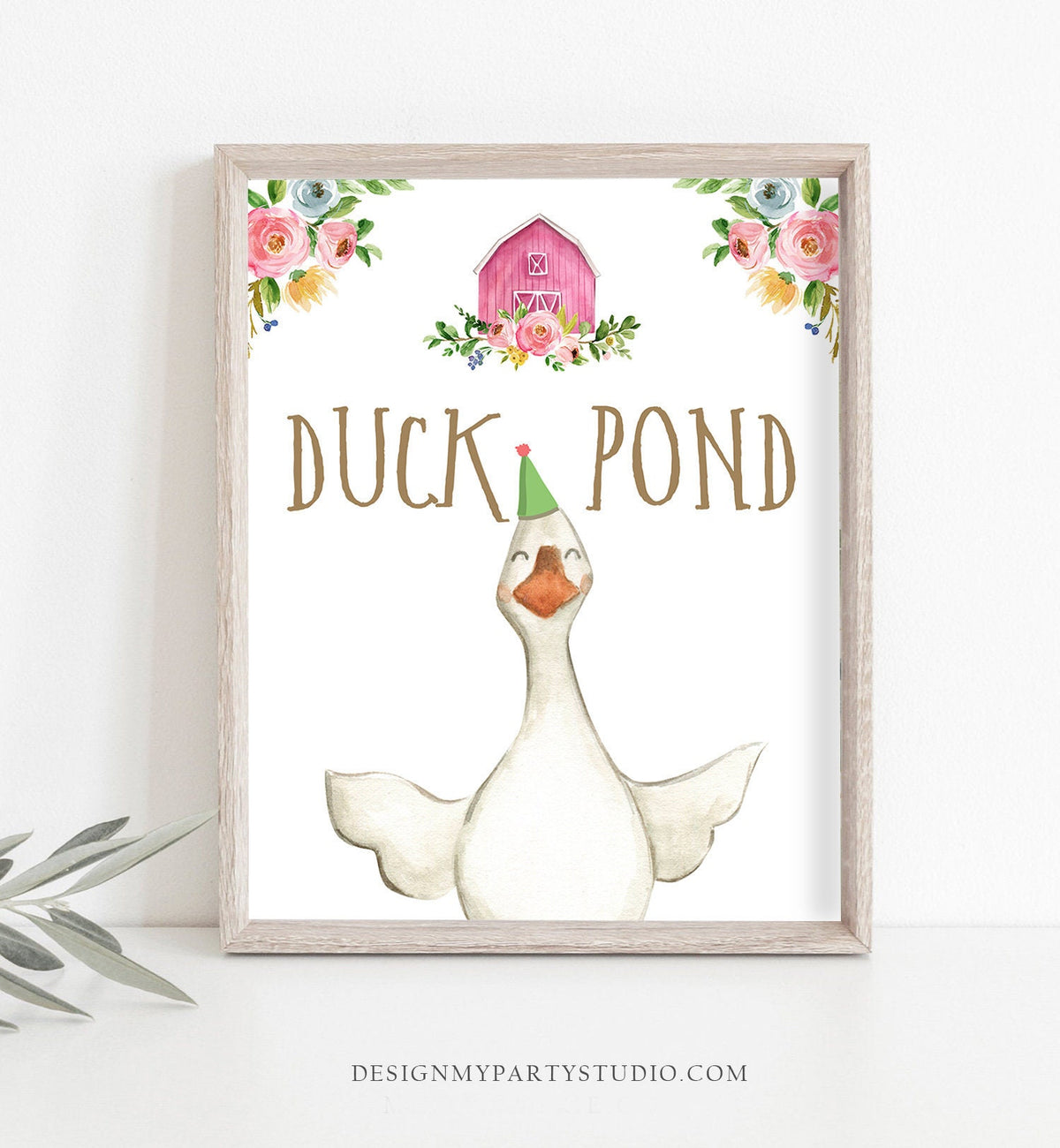 Duck Pond Sign Farm Animals Birthday Decorations Barnyard Decor Girl Birthday Pink Farm Game Sign Floral Barnyard Sign Printable 0155
