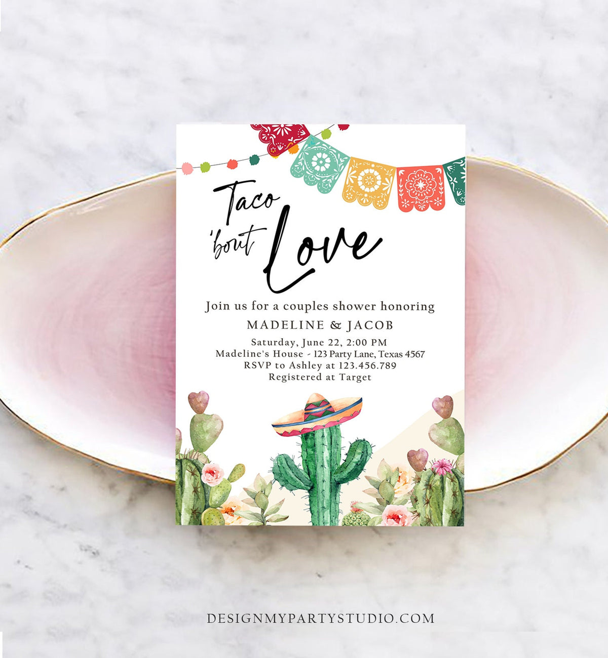 Editable Taco Bout Love Couples Shower Invitation Fiesta Cactus Succulent Mexican Desert Digital Download Evite Template Printable 0404