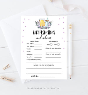 Editable Baby Predictions Baby Shower Game Advice for Parents Greenery Baby is Brewing Purple Beer Bottle Corjl Template Printable 0190