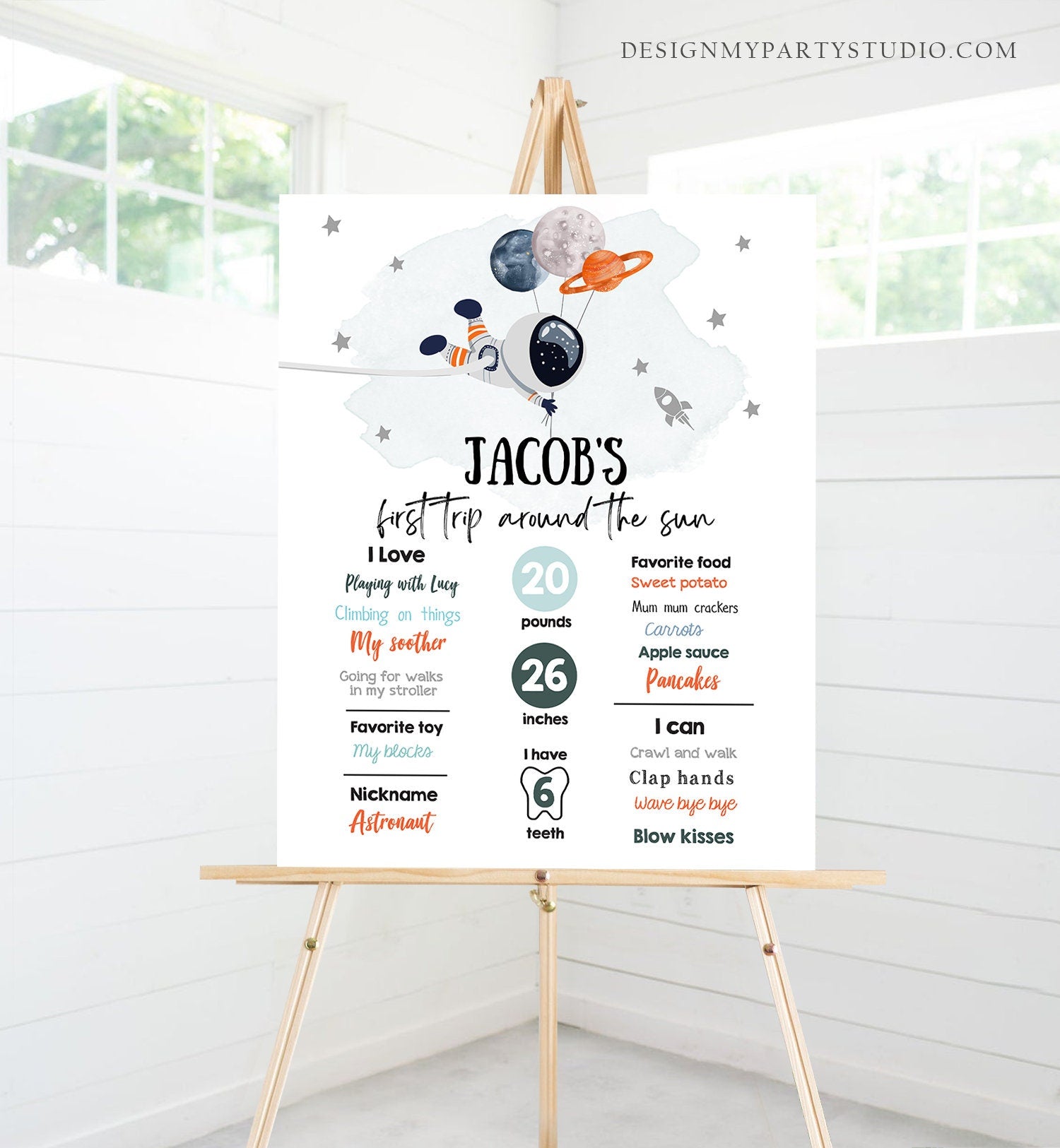 Editable Outer Space Birthday Milestones Sign Trip Around the Sun Boy 1st Birthday Astronaut Galaxy Planets Template Printable Download 0366