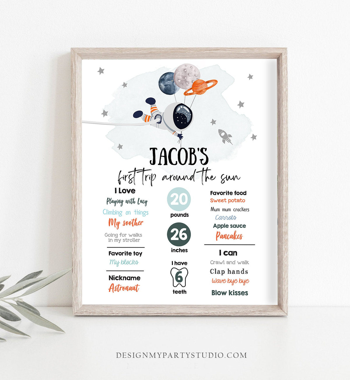 Editable Outer Space Birthday Milestones Sign Trip Around the Sun Boy 1st Birthday Astronaut Galaxy Planets Template Printable Download 0366