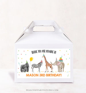 Editable Party Animals Gable Box Safari Animals Birthday Gift Box Labels Party Animals Boy Wild One Download Printable Digital Corjl 0142