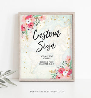 Editable Custom Sign Floral Travel Adventure Bridal Shower Traveling Flowers Pink Gold Confetti Download Corjl Template PRINTABLE 0030
