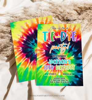 Editable Tie Dye Birthday Invitation Tie Dye Party Invite Boy Tie-Dye Birthday Rainbow Hippie Peace Tween Craft Download Corjl Template 0407